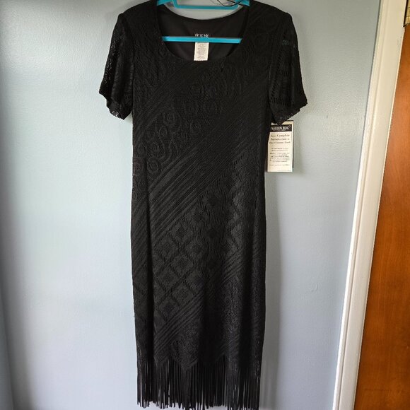 Helene Blake Midi 1920 Flapper Vintage Boho Crochet Blk Lace Fringe Hem Sz 6 NWT - Picture 1 of 12